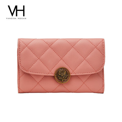 VANESSA HOGAN VH女包时尚玫瑰钱包菱格皮夹手拿包多卡位牛皮零钱银行卡包 黄色（礼盒款）