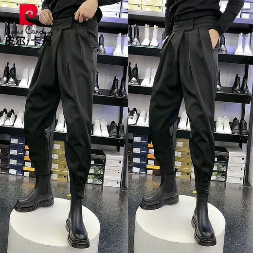 Pierre Cardin Velcro Martin boots with legged trousers for men, high-quality spring, autumn and winter suits, versatile casual pants, loose harem pants, black version, regular 28