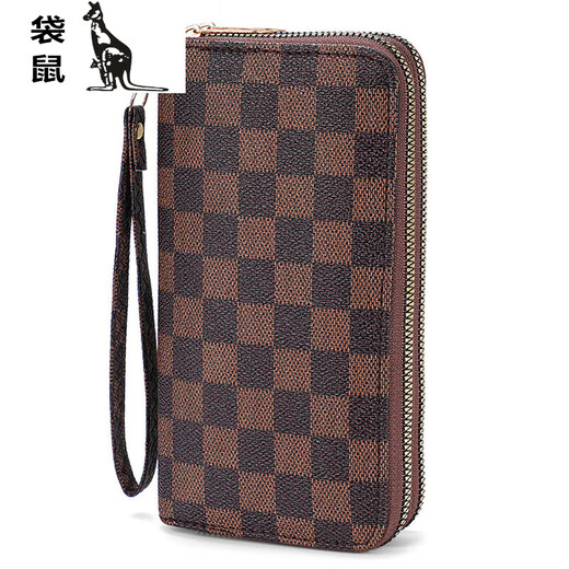 袋鼠钱包女士新款錢包精致长款大容量钱夹时尚手拿包感wallet 双位包圆点咖啡色