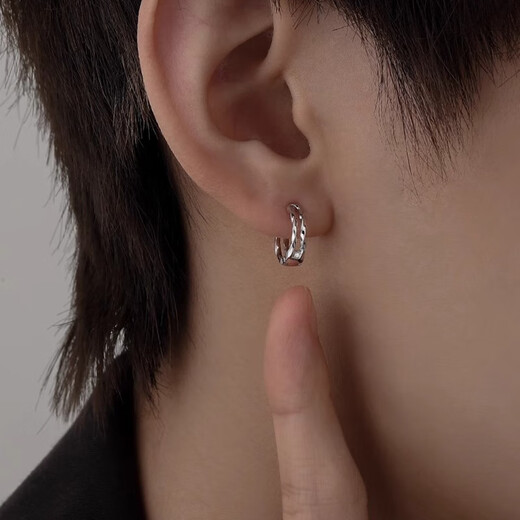 Mansheng earrings pure 999 pure silver ear piercing double Mobius earrings men's niche earrings men's light luxury high-end earrings 999 silver 12mm--single