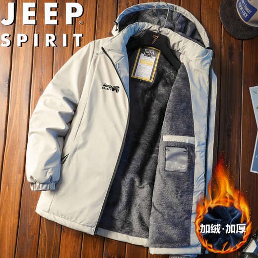 JEEP SPIRIT吉普棉服秋冬季外套加绒加厚保暖户外连帽运动上衣 黑色 XL