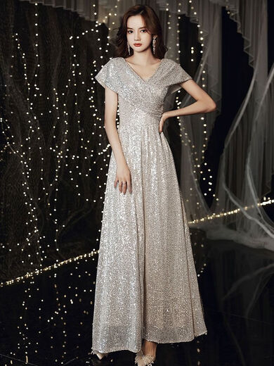 Lingkaqi Bankett Abendkleid Frauen Silber Bankett Abendkleid 2023 Neue High-End