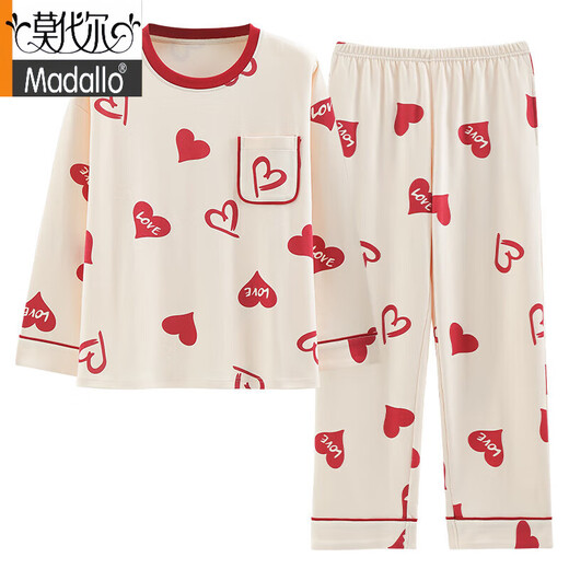 Modal pajamas for women in spring and autumn cotton long-sleeved pants cute two-piece set for students to wear for summer, autumn and winter home white GXT9922 color M code (recommended 75-95Jin [Jin equals 0.5 kg])
