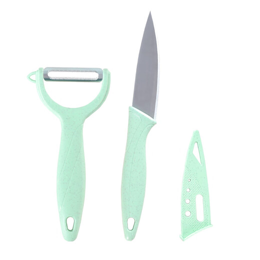 Bethers Stainless Steel Fruit Knife Two-Piece Set Portable Fruit Knife Grater Knife Tool Set Wheat Straw Home Multi-Function Knife for Dormitory Students