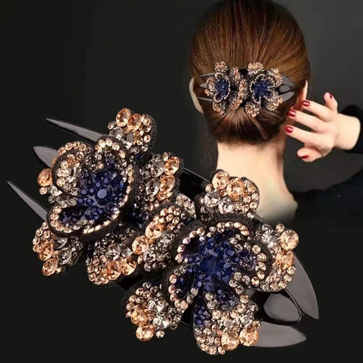 He Niang's new three-tooth hairpin hairpin, Korean style elegant temperament hairpin, mother's duckbill clip, back of head grabber clip, top clip, hollow peony flower duckbill clip, champagne ink orchid