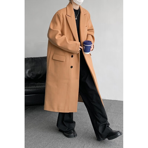 Qingchao Shang 8XL Extra Large Size Windbreaker Men's Spring and Autumn Korean Style Loose Long Woolen Coat Men's Fashion 300Jin Jin is equal to 0.5kg Youth Jacket Black and Cotton 8XL Recommended 265-290Jin Jin is equal to 0.5kg