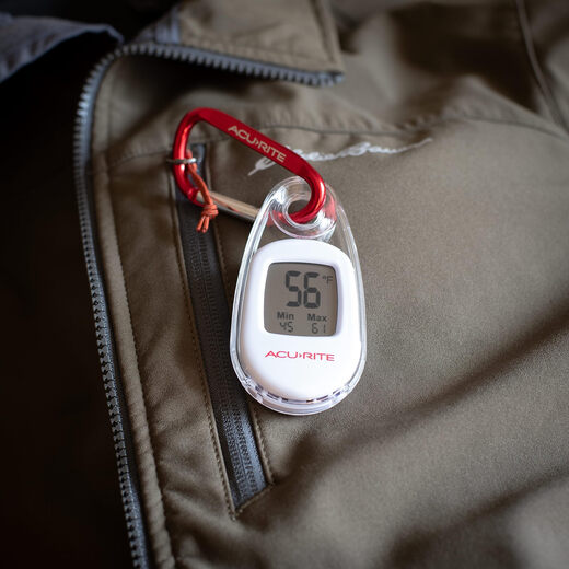 AcuRite portable digital thermometer for indoor and outdoor use with carabiner clip