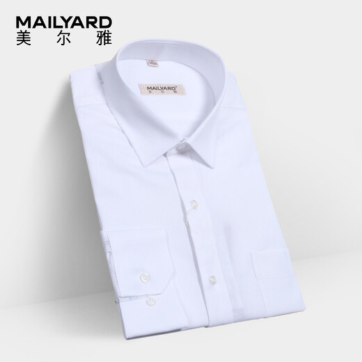 MAILYARD/美尔雅长袖衬衫 商务男士棉涤防皱衬衣白色纹工作服 683 白暗纹 42