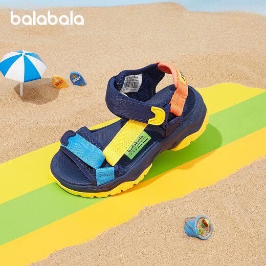 Balabala children's shoes children's sports sandals for boys and girls soft sole breathable summer new medium and large children's adjustable shoes Chinese blue 8050127 size (foot length 16.5/inner length 17.1)