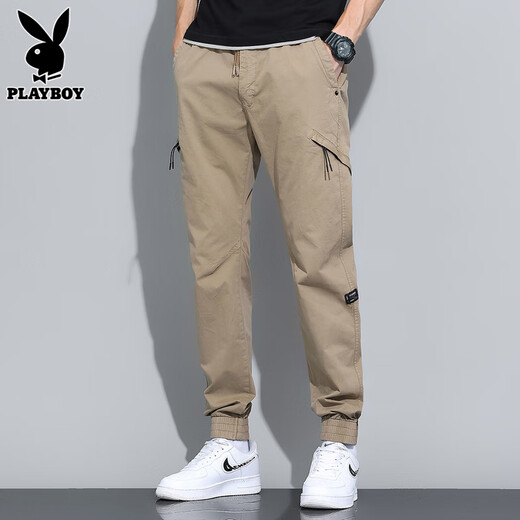 花花公子（PLAYBOY）工装休闲裤男夏季2025新款潮流宽松束脚裤子男士韩版百搭哈伦长裤 卡其Q-BLHH667 31