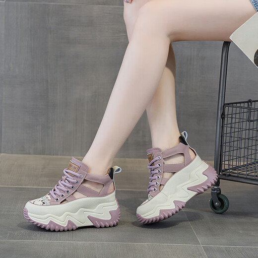 
Duoxian DUOXUAN custom summer sandals for women long and short legs shoes high and low shoes one height-added shoes for disabled cowhide pig cage shoes 9898 apricot color 20 22 (2MM)