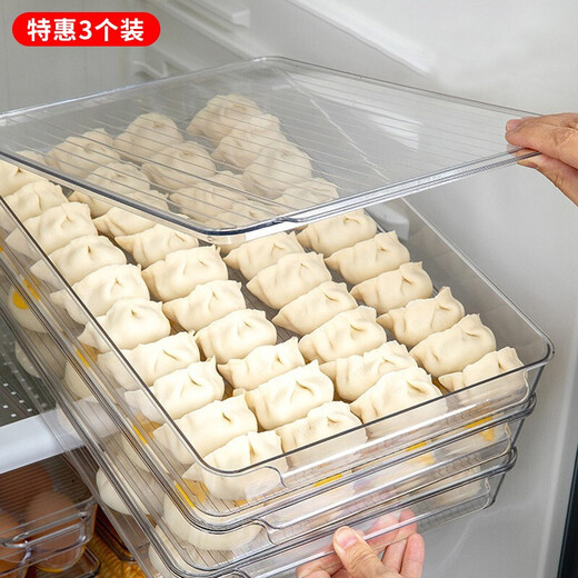 Home Story Japanese Dumpling Storage Box Refrigerator Food Grade Special Frozen Dumplings Wonton Quick Frozen Box Tray Fresh Box Dumpling Box PET Transparent (3 Packs) 1 Layer