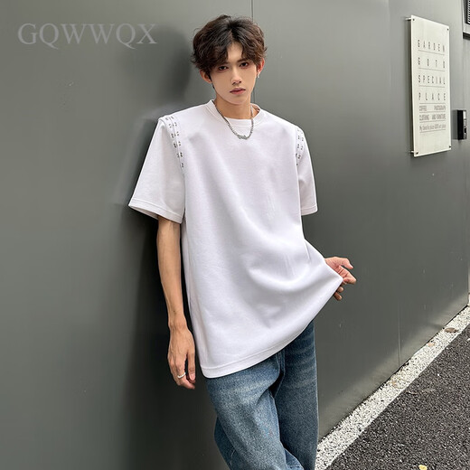 GQWWQX Handsome High-End-Schulter-Pad-T-Shirt für Männer im Sommerhaarstylisten Trendy kurzärmeliges Nischendesign Fünf-Punkte-Halbärmel CD1047 Black 2xl