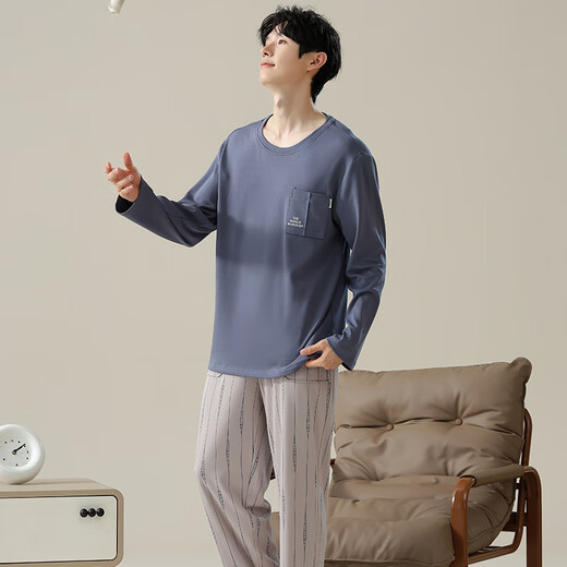 Langsha Pajamas Мужчины на 100% чистое хлопковое с длинным рукавом мужская домашняя одежда осень и зима удобная хлопковая пижама пижамы и брюки.