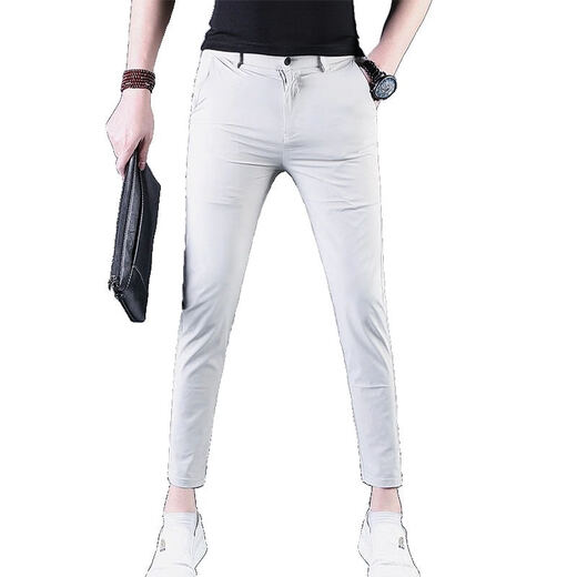 KuRenTou pants men's summer nine-point pants men's casual pants Korean style trendy slim fit small feet 2025 new 9-point men's pants CJ9905 dark gray 28
