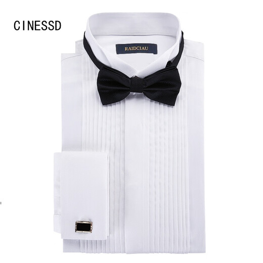 
CINESSD groom shirt men's long-sleeved swallow neck wedding French banquet wedding best groomsman performance host men's dress shirt white [dress collar] [Chinese cufflinks] 39
