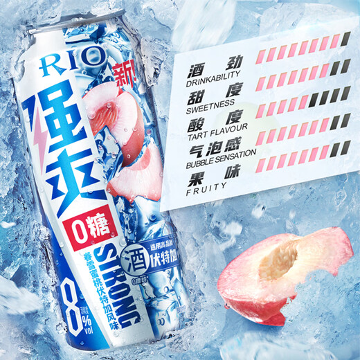 RIO Ruiao Strong 8 Degree Cocktail Wine Sparkling Fruit Wine Strong Series 8 Degree 500ml*12 Cans Strong 8 Degree 0 Sugar Spring Snow Peach