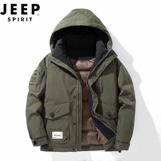 JEEP SPIRIT羽绒冲锋衣男冬季加绒加厚户外棉服时尚休闲服时尚大口袋夹克外套 9871黑色 L（110-130斤）