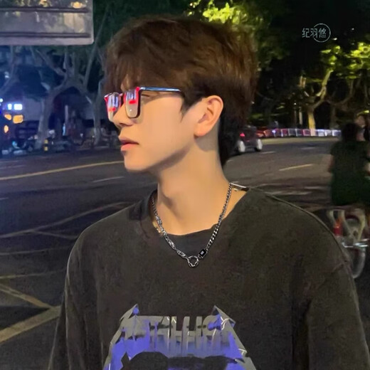 Ji Yuyou black stone ring necklace men's trendy simple high-end handsome hip-hop American clothing accessories gift boyfriend sweater chain black stone ring necklace