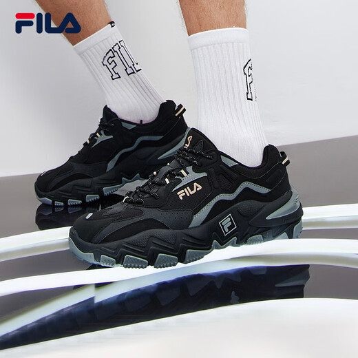 FILA official dad shoes for men and women, shock-absorbing running shoes, sports shoes, Predator 2 men's shoes, black/medium gray-BM 42