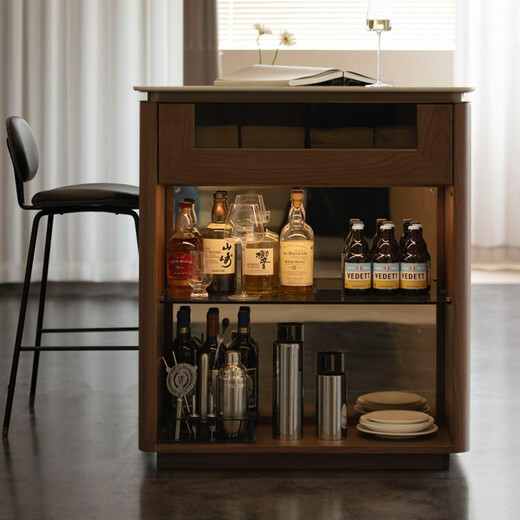 Zhijia Home | Haige Island | Small apartment solid wood slate island dining table black walnut light luxury island retro table cabinet black walnut * right socket (farewell model special offer / already enjoy 15% off)