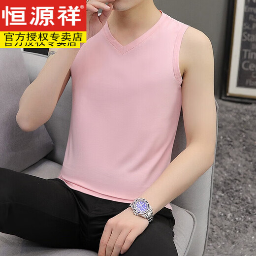 HENGYUANXIANG MEN'S SUMME sans manches glaciaire Silk Cool Veste's Veste's Cotton V-Neck White White Sports Fitness Couleur Couleur de couleur Black 601 Couleur continue V Vest 3xl (190) -