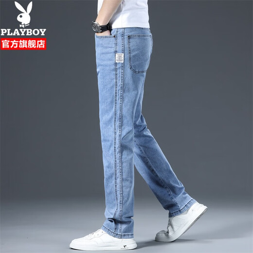 Playboy (Playboy) Straight Jeans Männer loser Frühling und Herbst Neue trendige amerikanische High Street Elastic Casual Long Hosen Herren 702 Blue 31