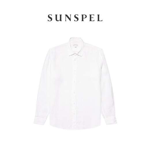 SUNSPEL男士超细亚麻长袖衬衫轻盈透气休闲通勤春夏 白色 XL