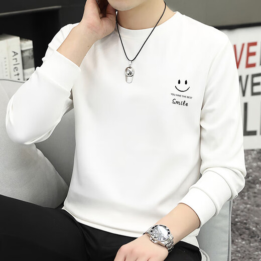 西域骆驼（VANCAMEL）卫衣男圆领秋冬长袖t恤加绒加厚套头男士卫衣休闲打底衫 白色 2XL