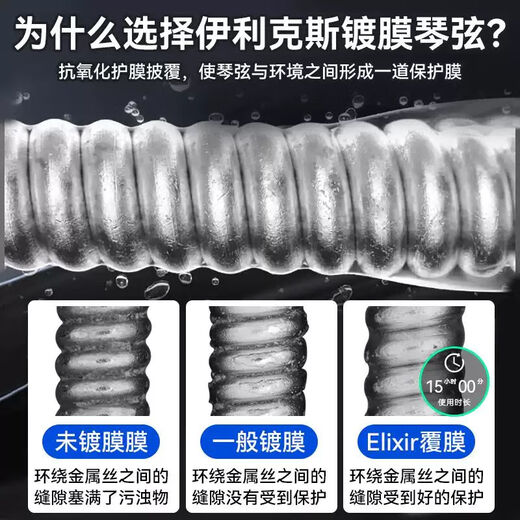 Elixir伊利克斯电吉他弦覆膜镀膜防锈覆膜一套6根全套琴弦19052 【顺丰】12052特薄覆膜+礼