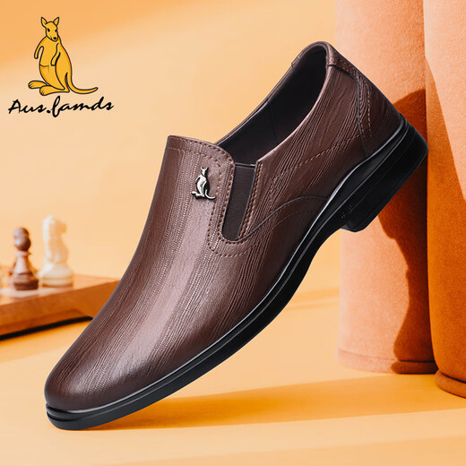 Australian famous kangaroo AUSFAMDS leather shoes for men 2025 winter new authentic men's business casual shoes genuine leather high-end versatile British style formal shoes brown texture 42