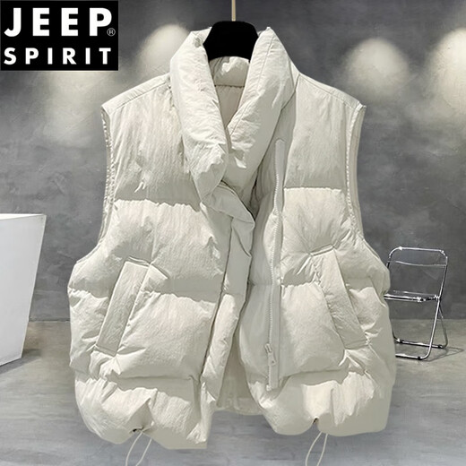 JEEP SPIRIT solid color stand-up collar cotton vest jacket men's winter thickened trendy workwear youth casual cotton jacket trendy brand loose black 2XL suitable for 150-180Jin Jin equals 0.5 kg