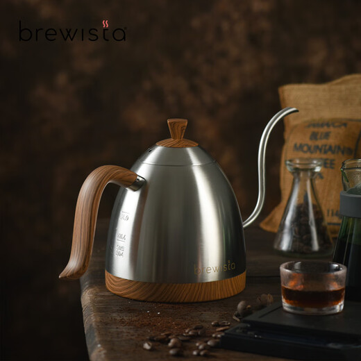 BREWISTA Intelligent Temperature Control Hand Brewing Coffee Pot Stainless Steel Temperature Controlling Hand Brewing Household Slender Mouth Hot Hand Brewing Pot Silver PRO- 0.6L