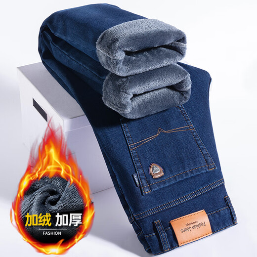 Woodpecker-Jeans für Herren, Winter, trendige Marke, vielseitige Hose, gerade, lockere, einfarbige, lässige, mit Samt verdickte, warme Hose 6211R, hellblauer Samt, 34