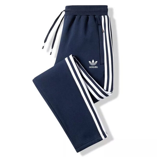 Casual clover sweatpants men's autumn and winter velvet trousers pure cotton with leg loose large size knitted straight sweatpants 035 blue drawstring 3XL recommended 140-160Jin Jin equals 0.5 kg