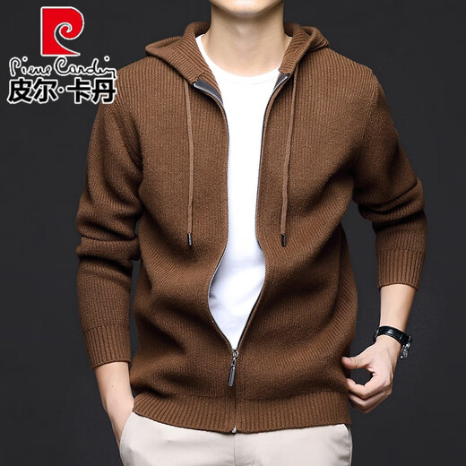 Pierre Cardin Brand Laine en tricot cardigan à capuche couleurs massifs pull à glissière Zipper File printemps et automne décontractée des vêtements d'extérieur pour hommes Blue L 170 Suggestions 115-135Jin [Jin est égal à 0,5 kg]