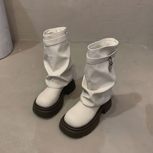 Tiaodega Bottes féminines printemps et automne Nouvelle talon épais à l'orteil rond à capuche Martin Bottes de bottes de pantalon empilées
