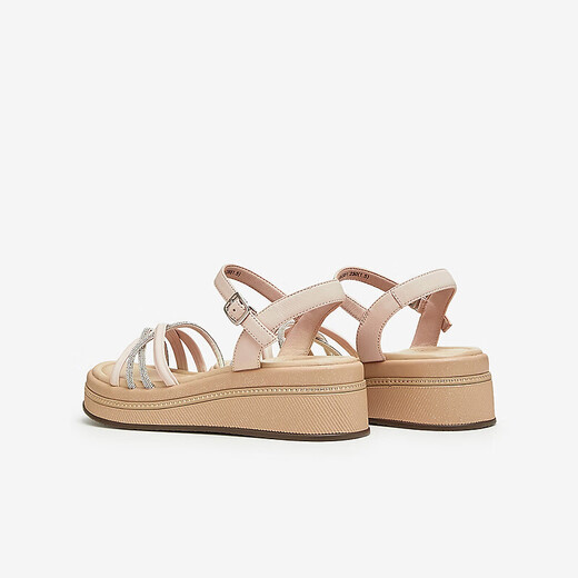 Heshe (TATA) thick sole strap sandals for women's beach fairy sandals summer WM301BL4 Pink/Silver 37