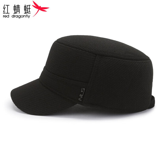 Red Dragonfly middle-aged and elderly men's winter velvet ear protection peaked cap for the elderly, windproof and warm grandfather hat, old man flat cap, velvet and thick ear protection, black, one size fits all, adjustable hat circumference (56-60CM)