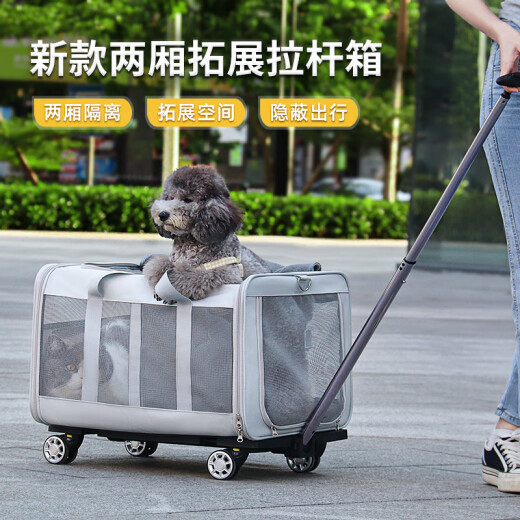 DODOPET Pet Trolley Bag Hatchback Can Isolate Flight Case Cat Go Out Portable Trolley Bag Travel Portable Cat Bag Dark Gray Breathable Style - Ventilation on All Sides - Trolley Detachable