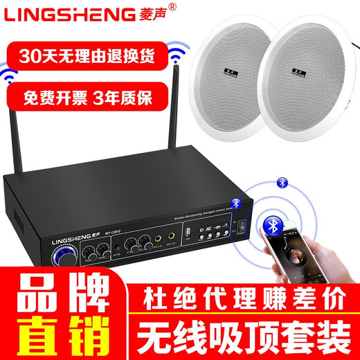 Lingheng Wireless Bluetooth-Verstärker aktiver Deckenlautsprecher Wandmontage Audio Audo Outdoor wasserdichte Sound Lautsprecher Set Einkaufszentrum Restaurant Supermarkt Hintergrund Musik Broadcast System Wireless Sender Host + 2 My-ls601 Wireless Decke