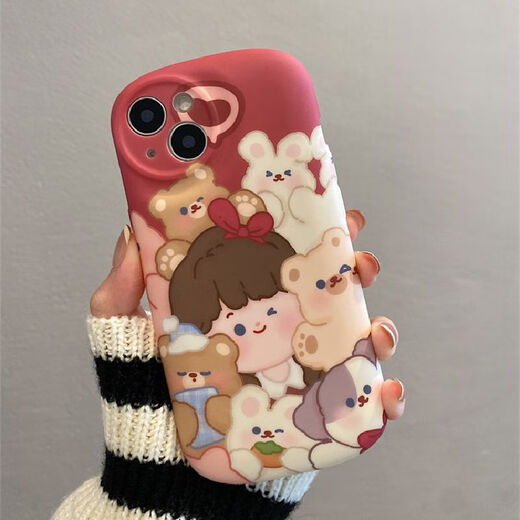 Japanese and Korean cute little bear rabbit girl iPhone 14promax Apple 13 mobile phone case 12 silicone 11 female oval foundation girl bear rabbit iPhone 13
