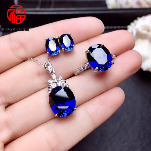 Fat Donglai's same style sapphire earrings 18k gold grade 5 Sri Lankan tanzanite women's silver platinum-plated earrings main stone 6x8mm
