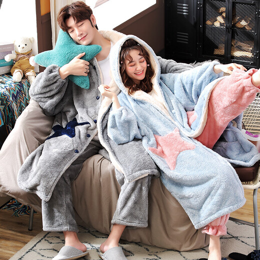 Delia Coral Velvet Pajamas para mujeres en invierno Engrosado y prolongado de dibujos animados de dibujos animados para hombres con camiseta de baño para hombres Juego de ropa para el hogar YX-9903 L Mujeres (recomendado 100-120 Jin [Jin iguala 0.5 kg])