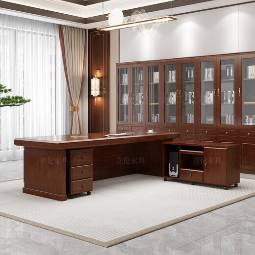 Li Lun solid wood desk boss desk and chair combination furniture office manager Chinese style executive desk desk + chair 1.6 meters