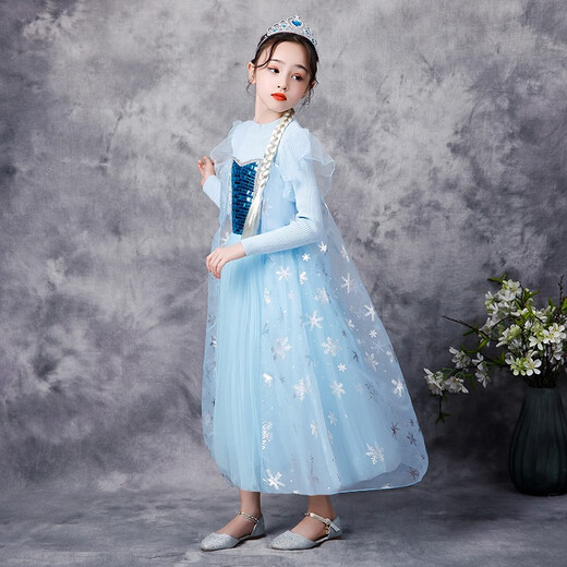 Remember Elsa Princess Dress Autumn and Winter New Frozen Elsa Girls Dress Children's Skirt New Year Dress Elsa Sweater Blue 120 (recommended height 110-120cm)