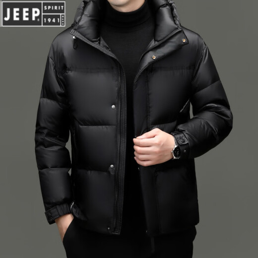 Jeep (Jeep) neuer Herren Winter kurzer Down Jacke warme Jacke Dad verdickte Kapuzegeschäft Casos Black Gold Jacket Schwarz Lila 9855 170