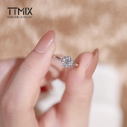 TTMIX platinum diamond effect engagement ring PT950 platinum engagement birthday gift for girlfriend 2.5-2.7g