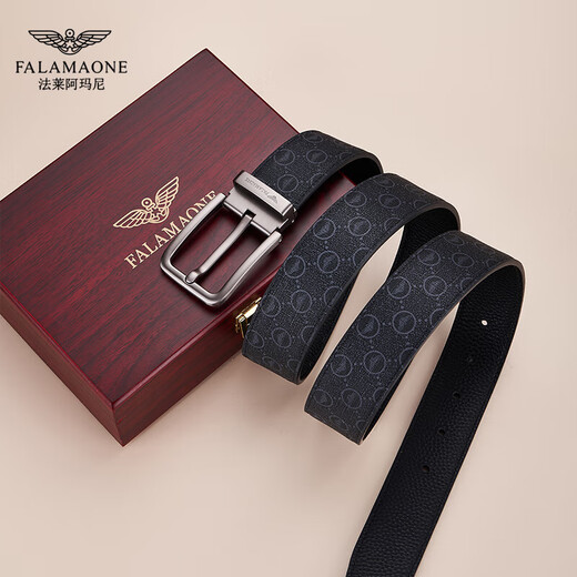 FALAMAONE Men's pin buckle belt men's business light luxury genuine leather belt men's trouser belt birthday Father's Day gift for dad [brand solid wood gift box] PD848Q pin buckle 115cm -130cm default random delivery (can be trimmed