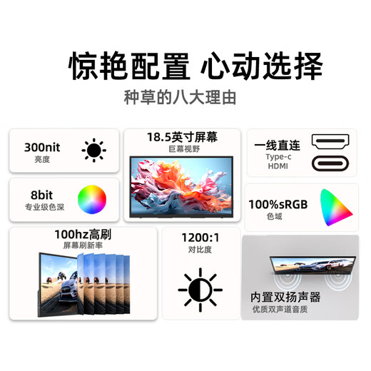 Eimio tragbarer Monitor 18,5 Zoll 100 Hz High Brush Display HDR Computer Notebook erweiterter Bildschirmschalter/PS4/5 mobiler externer Vollbild-E18U